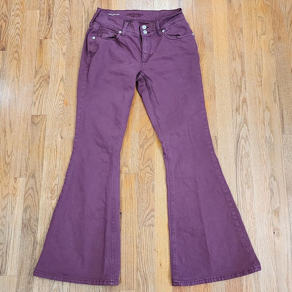 Arizona Jeans Women's 5 Garment dyed Plum Extreme Low Rise Y2K Flare Stretch